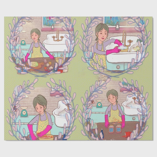 Kimchi Making Pattern – Illustrated Korean Food Wr Wrapping Paper (Flat)