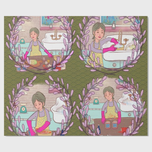Kimchi Making Pattern – Illustrated Korean Food Wr Wrapping Paper (Flat)