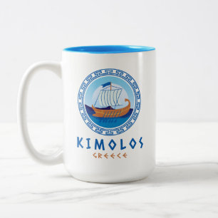 Kimolos, Greece Greek Ship Design Two-Tone Coffee Mug