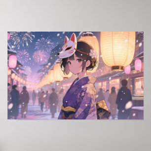 Kimono Anime Girl and Festival Poster