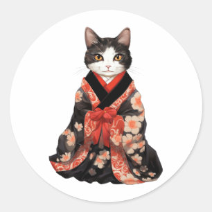 Kimono Cat Classic Round Sticker