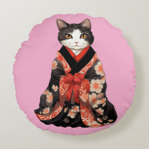 Kimono Cat (PINK) Round Cushion