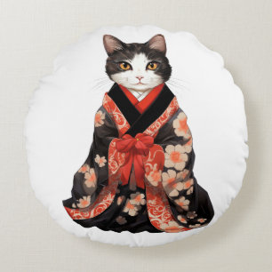  Kimono  Cat Round Cushion