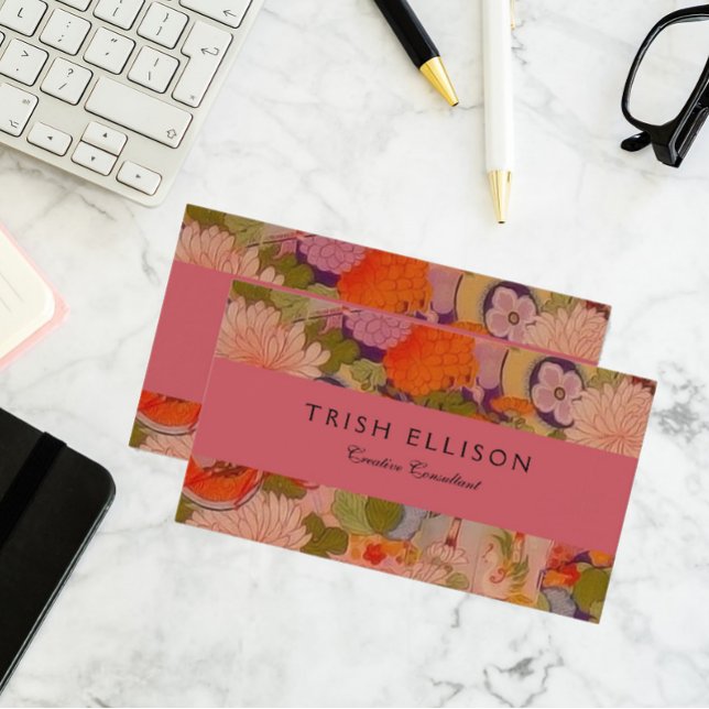 Kimono Flower Pink Floral Pattern Business Card (Creator Uploaded)