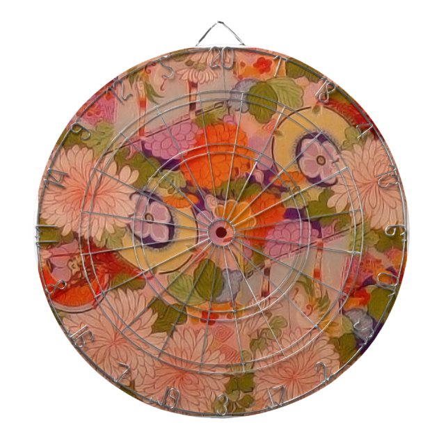 Kimono Flower Pink Floral Pattern Dartboard (Front)