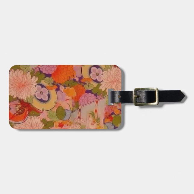 Kimono Flower Pink Floral Pattern Luggage Tag (Front Horizontal)