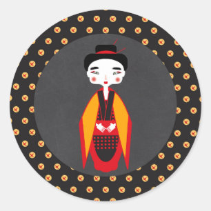 Kimono Girl Birthday Party Classic Round Sticker