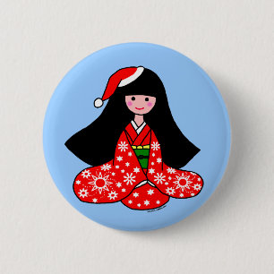 Kimono Girl Christmas Cartoon Illustration 6 Cm Round Badge