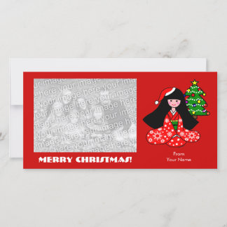 Kimono Girl Christmas Cartoon Illustration Holiday Card
