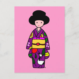 Kimono Girl Purple Cartoon Postcard
