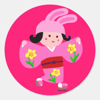 Kimono Girl Usagi Classic Round Sticker
