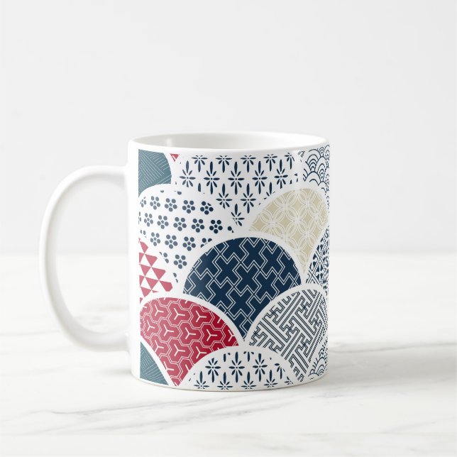 Kimono Line Art: Traditional Geometric Pattern Coffee Mug (Left)