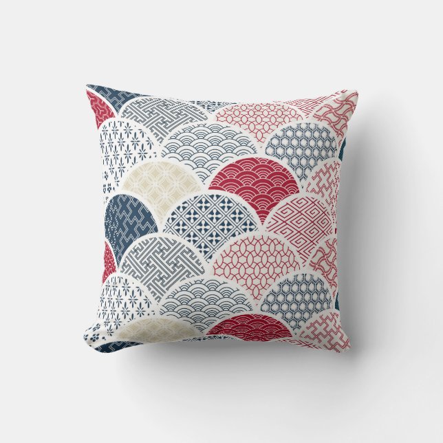 Kimono Line Art: Traditional Geometric Pattern Cushion (Front)