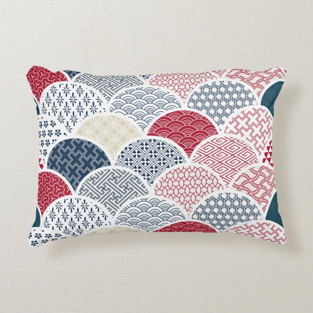 Kimono Line Art: Traditional Geometric Pattern Decorative Cushion (Front)