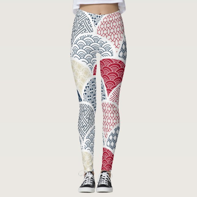Kimono Line Art: Traditional Geometric Pattern Leggings (Front)