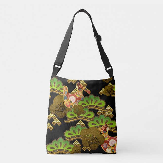 Kimono pattern inspired japanese fabric crossbody bag (Front)