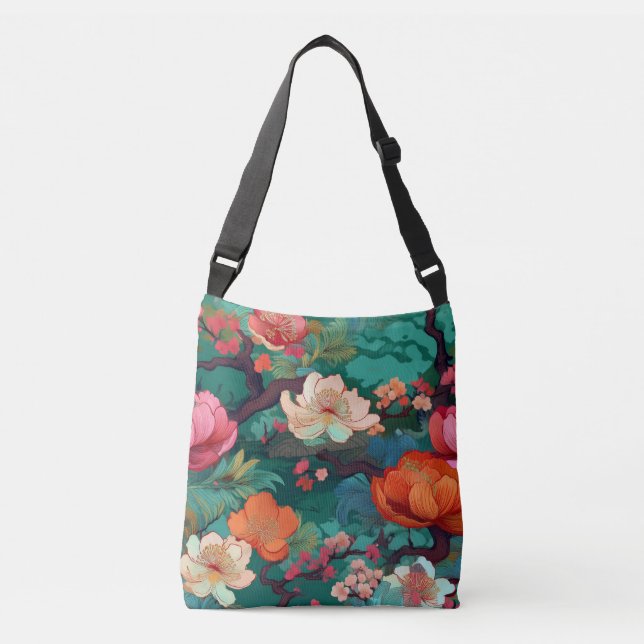 Kimono pattern inspired japanese fabric crossbody bag (Front)