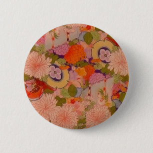 Kimono Pink Floral Art Fabric Painting 6 Cm Round Badge