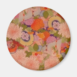 Kimono Pink Floral Art Fabric Painting Magnet