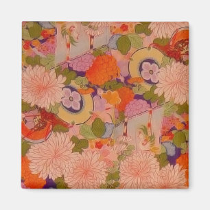 Kimono Pink Floral Art Fabric Painting Magnet