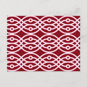 Kimono print, burgundy and pink postcard