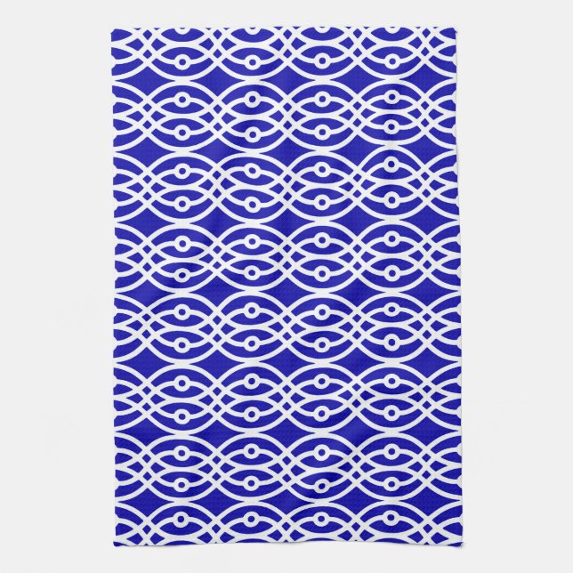 Kimono print, cobalt blue and white tea towel (Vertical)