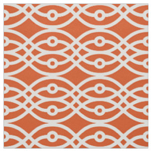 Kimono print, coral orange and white fabric
