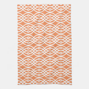 Kimono print, coral orange and white tea towel
