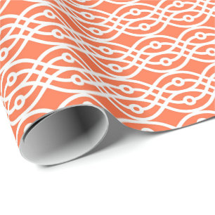 Kimono print, coral orange and white wrapping paper