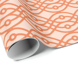 Kimono print, coral orange wrapping paper