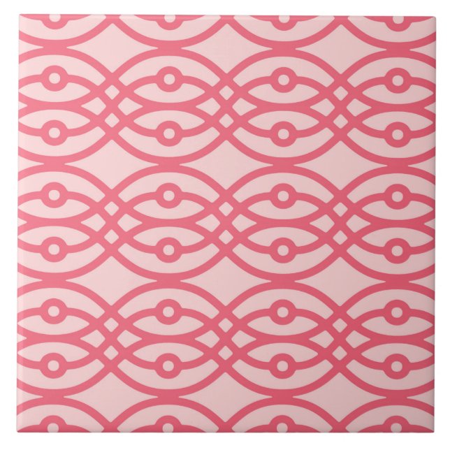 Kimono print, coral pink ceramic tile (Front)