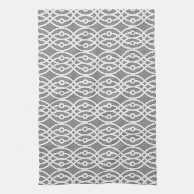 Kimono print, dark grey and silver grey tea towel (Vertical)