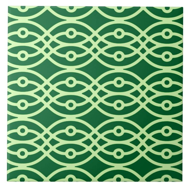Kimono print, dark & light green ceramic tile (Front)