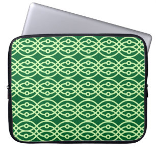 Kimono print, dark & light green laptop sleeve