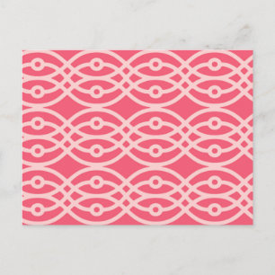 Kimono print, deep coral pink postcard