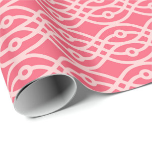 Kimono print, deep coral pink wrapping paper