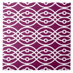 Kimono print, eggplant purple and white ceramic tile