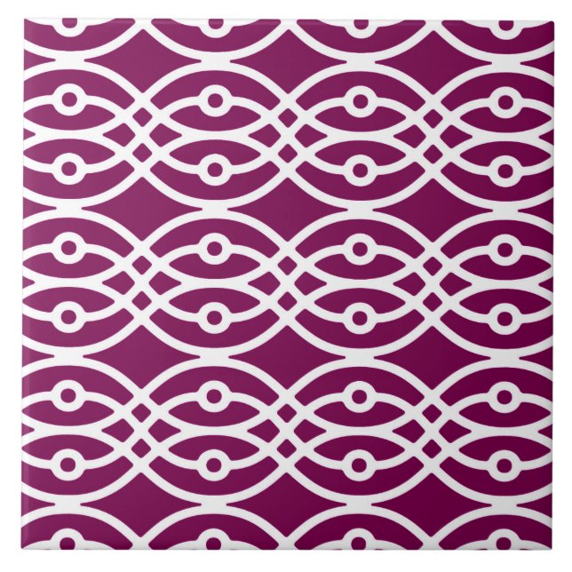 Kimono print, eggplant purple and white ceramic tile (Front)