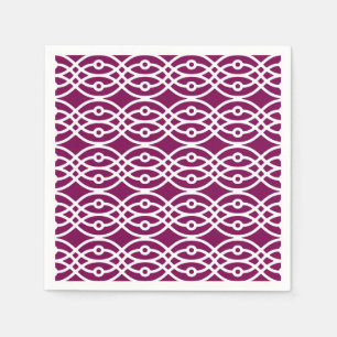 Kimono print, eggplant purple and white napkin