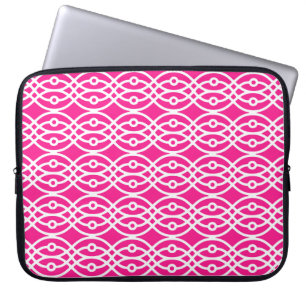 Kimono print, fuchsia pink and white laptop sleeve