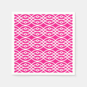 Kimono print, fuchsia pink and white napkin