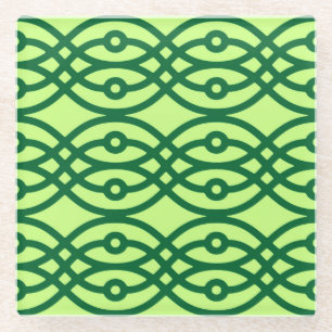 Kimono print, light & dark green glass coaster