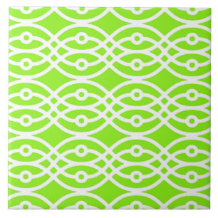 Kimono print, lime green and white ceramic tile