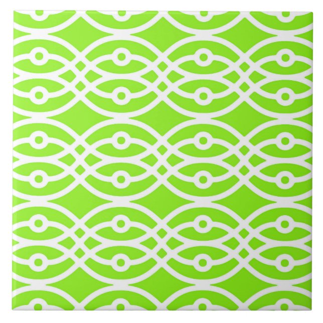 Kimono print, lime green and white ceramic tile (Front)