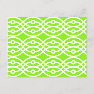 Kimono print, lime green and white postcard