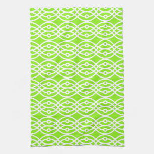 Kimono print, lime green and white tea towel