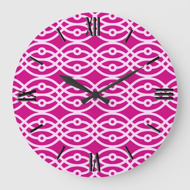 Kimono print, magenta and pink large clock (Front)