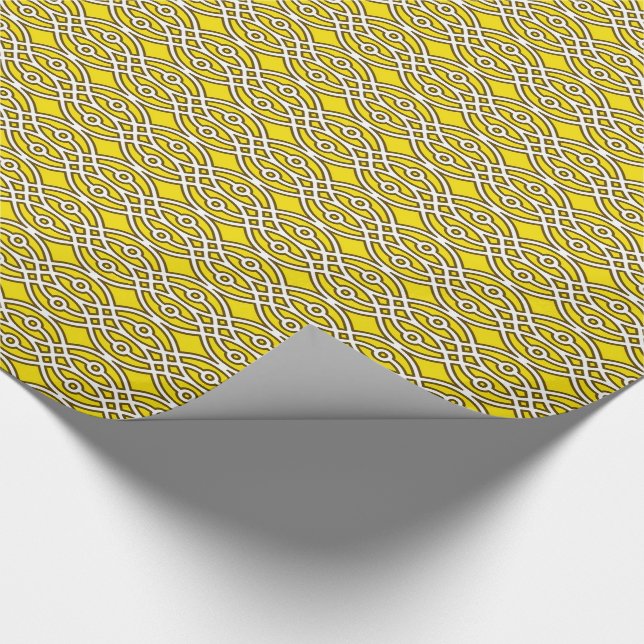Kimono print, mustard yellow and white wrapping paper (Corner)