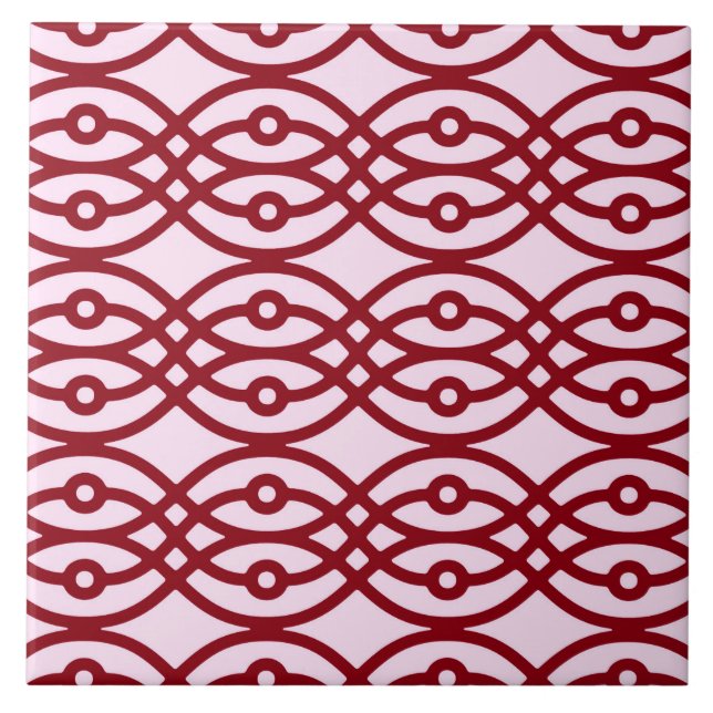 Kimono print, pink and burgundy ceramic tile (Front)