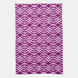 Kimono print, plum and pink tea towel
